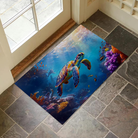 VANZEV Colorful Sea Turtle Indoor Door Mat for Entryway, 17x29.5 Inch, Underwater Ocean Floor Doormat for Home Decor, Non-Slip Rug Mat for Living Room, Kitchen, Bedroom, Gifts for Turtle Lovers