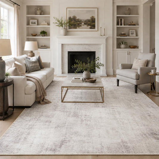 IGEMAEVE 8x10 Area Rug for Living Room Bedroom Washable, Modern Grey White Large Carpet Ultra Soft Faux Wool Retro Dining Room Non Slip & Non-Shedding Low Pile