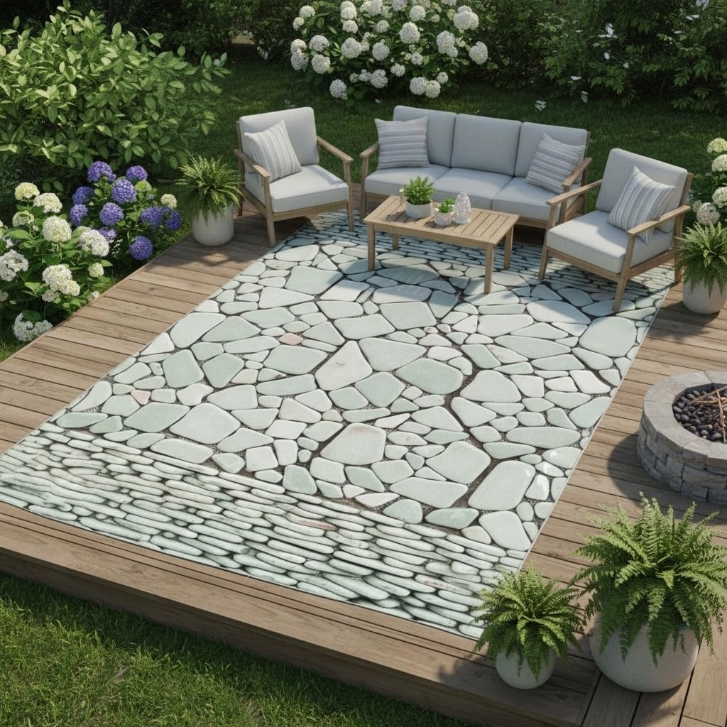 Fresh Vibrant Light Grey Stone Texture Outdoor Area Rug 2x3 for Balcony Garden Porch Patio Machine Washable No Slip Durable Large Carpet in Front Yard Backyard Veranda Natural Unique Aesthetic Rugs