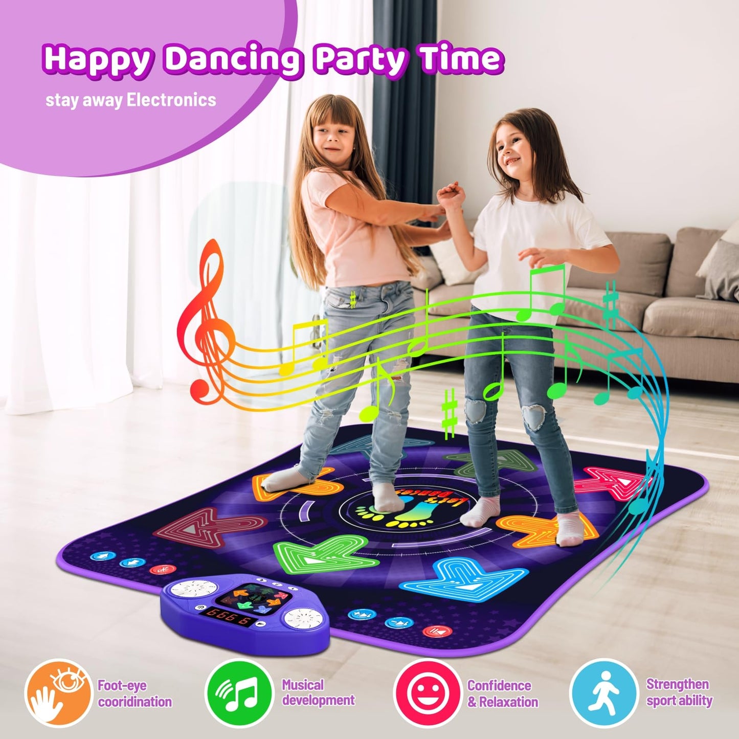 Dance Mat Toys for 3-12 Year Old Girls Boys, Dance Pad with Light Up 8-Buttons & Bluetooth, Music Dance Game with 7 Game Modes, Christmas Birthday Gifts for 3 4 5 6 7 8 9 10+ Year Old Girls Boys