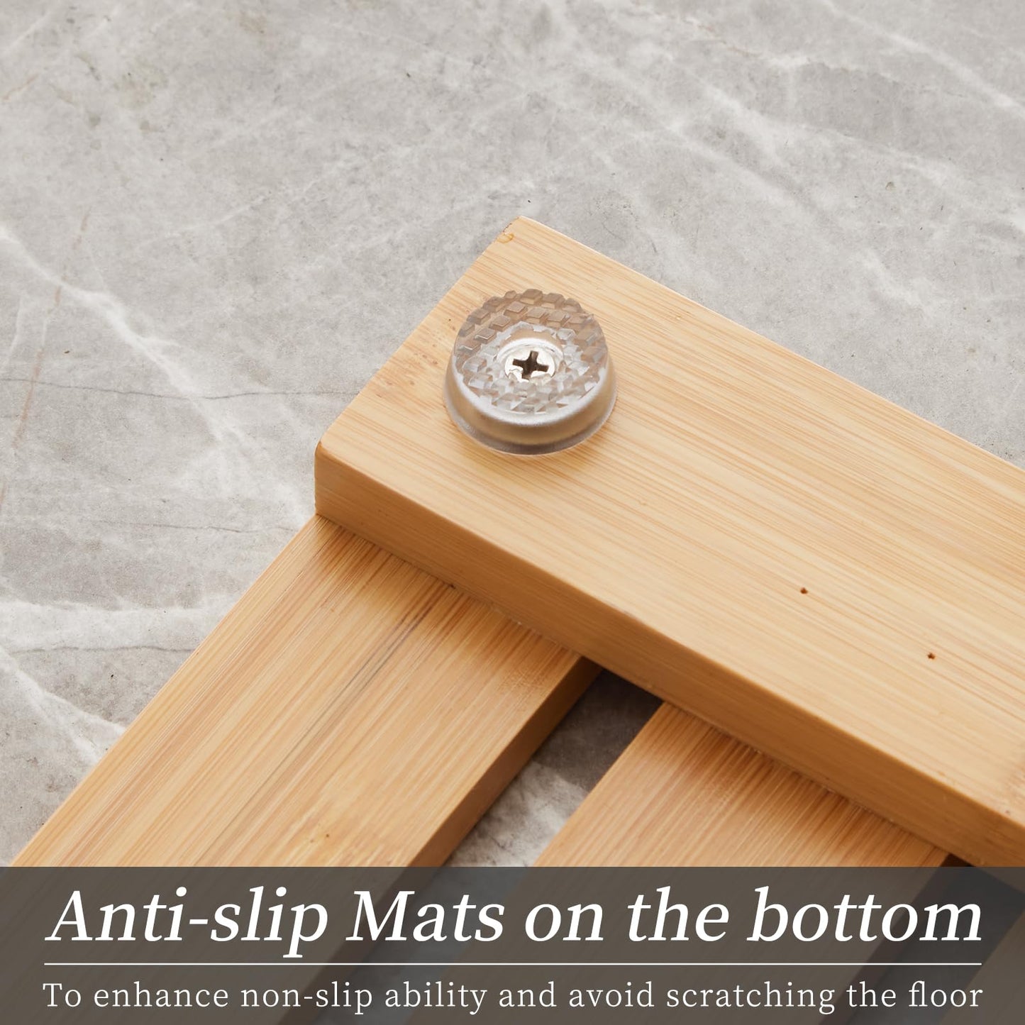 Bamboo Bath Mat for Shower with Non-Slip Rubber,Bathtub Mat,Floor Mat,Shower Mat for Indoor,Outdoor,Spa, Sauna, Pool (Natural, 25.5 * 17 * 1.4 inches)