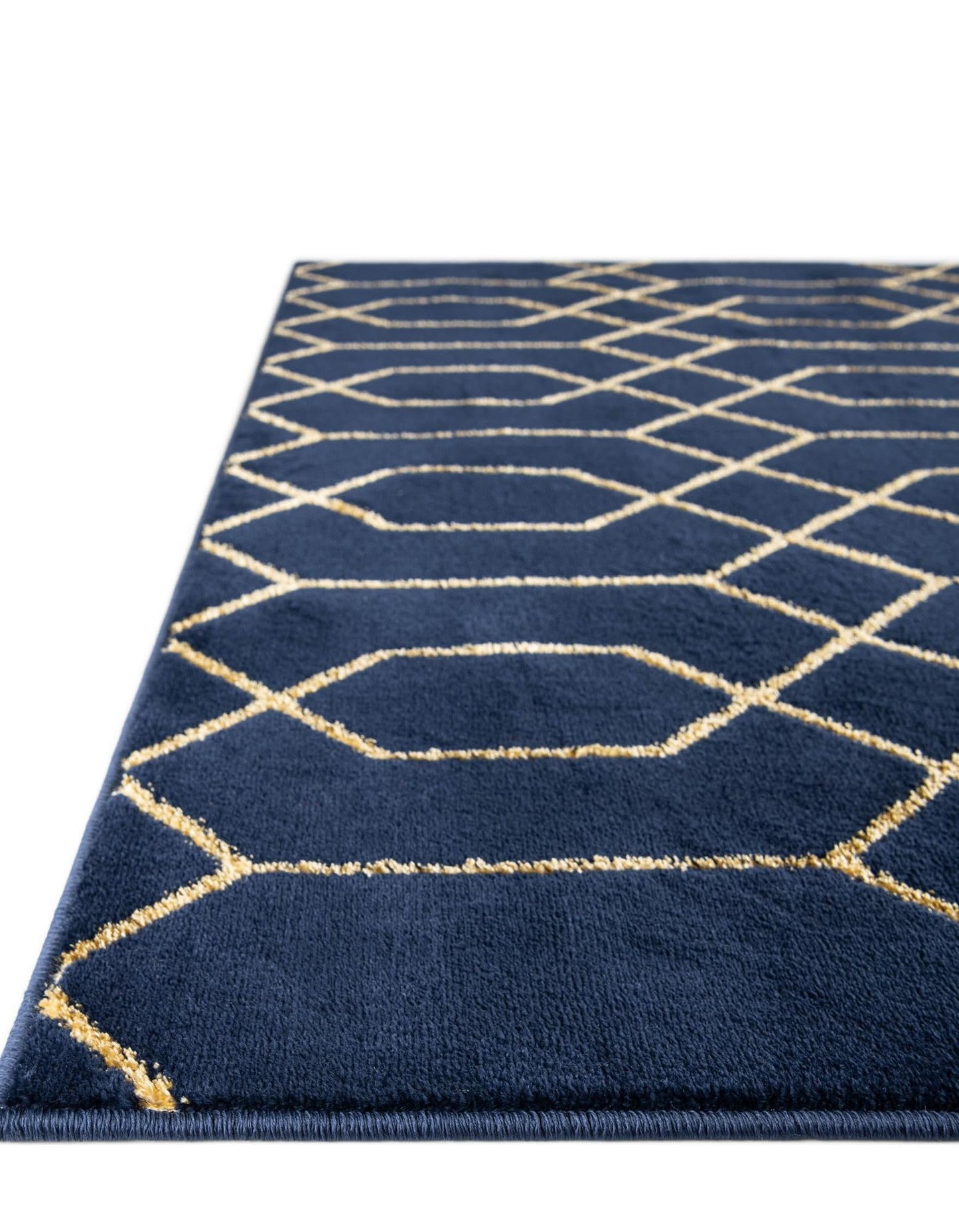 Rugs.com Glam Collection Rug – 2x3 Navy Blue Gold Medium-Pile Rug Perfect for Entryways, Kitchens, Breakfast Nooks, Accent Pieces