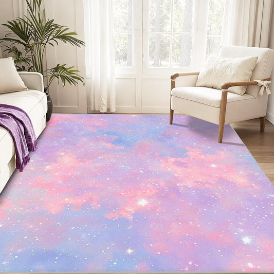 VTKON Tie Dye Ombre Area Rug 6'X9' Gradient Pnik Purple Floor Mat Abstract Rugs for Bedroom, Living Room, Carpet for Kids Girls Dorm Nursery Home Decor Colorful Rug