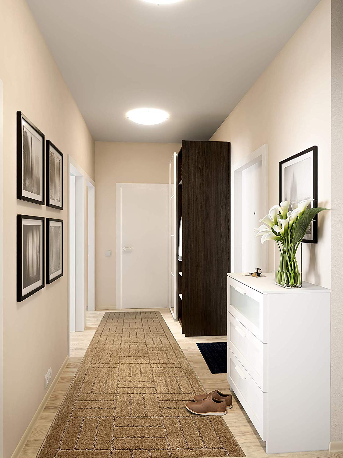 30 ft Extra Long Non-Slip Brownish Beige Hallway Kitchen Runner Rug, 2'2" X 30' Washable Carpet Runner Rugs-Rubber Backed, Custom Size Floor Mat for Stairs Bedroom Bathroom Entryway