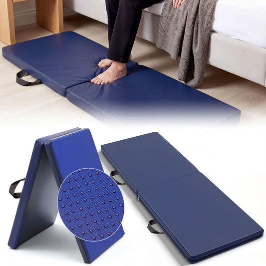 Wesiti 1 Pcs Fall Mat for Elderly Bedside, 70" x 24" x 2" Non Slip Foldable Floor Mat for Seniors Safety Fall Prevention for Handicap, Anti Fatigue Crash Bed Pad (Blue)
