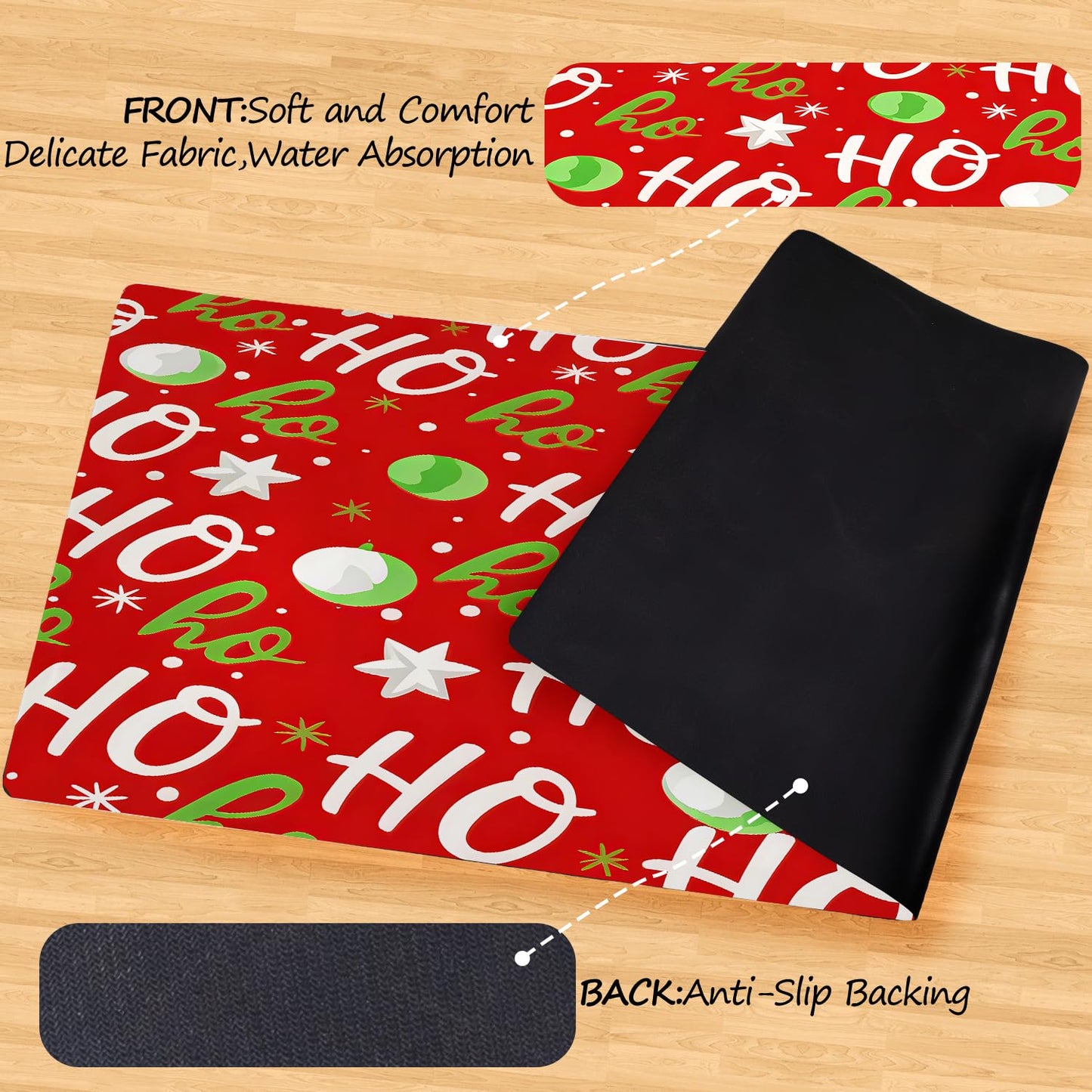 ANNA QUEEN Christmas HO HO HO Laundry Room Rug Runner 20x47 Inch -Waterproof Non-Slip Floor Mat for Front Load Washer Dryer,Festive Santa Decor,Machine Washable