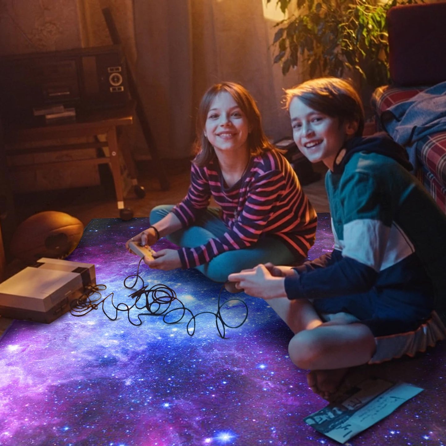 Gaming Chair Mat for Carpet Hardwood Tile Floor,36"x48" Gaming Rug for Gaming Room, Under Desk Non Slip Gamer Rug,Low-Pile Game Room Rug,Rubber Backing Large Gaming Chair Floor Mat,Galaxy Starry