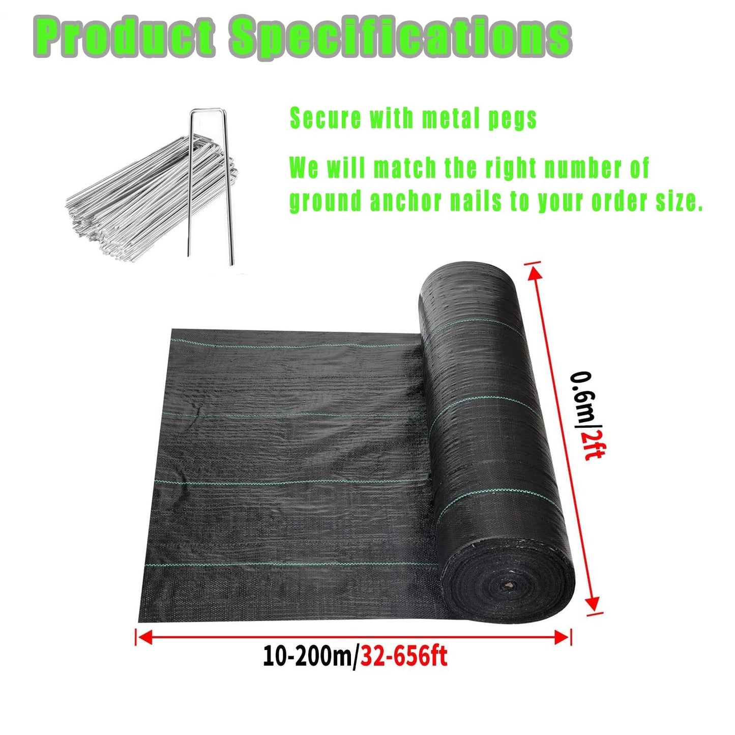 Premium Weed Barrier Landscape Fabric, High Permeability Good, Heavy Duty, for Greenhouse Floors, Garden Rows, Raised Beds, Grass and Yard and Outdoor Landscape Protection, 0.6x20m/2x66ft