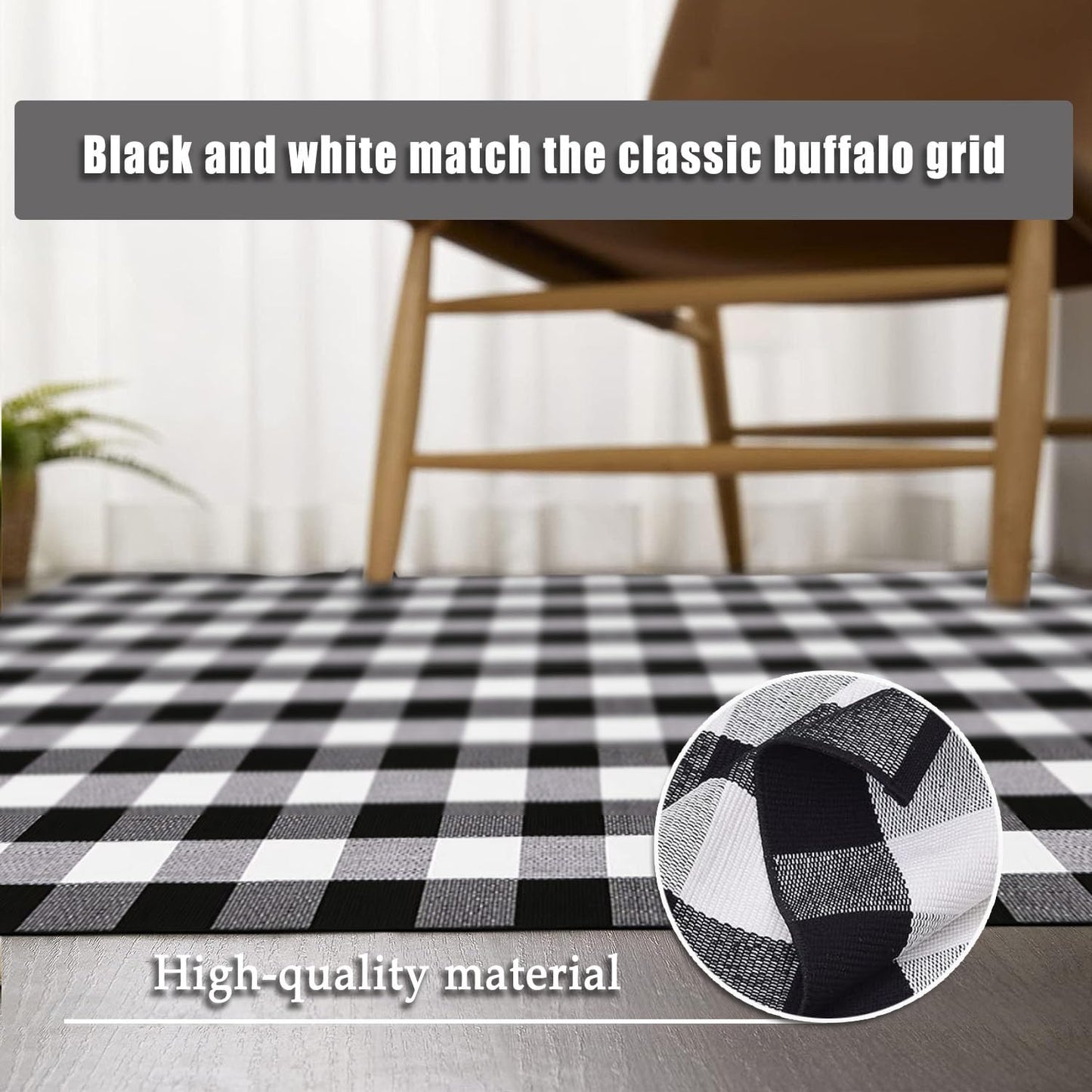 YINMEIJU Buffalo Plaid Rug 5.5'x7.5'Black and White Area Rug,Washable Cotton Woven Indoor/Outdoor Rug for Farmhouse/Dining Room/Bedroom/Living Room Rug Retro Lattice Checkered Carpet