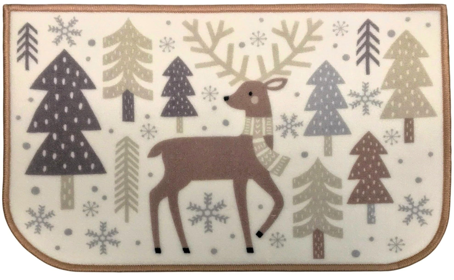 Better Home Holiday Floor Mat 17" x 28" Non-Skid Kitchen and Entrance Rug Christmas Design, Reindeer ~ Tan
