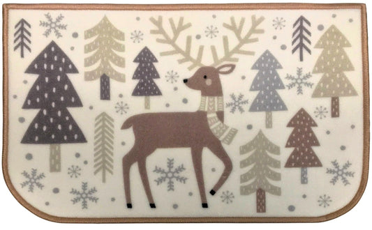 Better Home Holiday Floor Mat 17" x 28" Non-Skid Kitchen and Entrance Rug Christmas Design, Reindeer ~ Tan