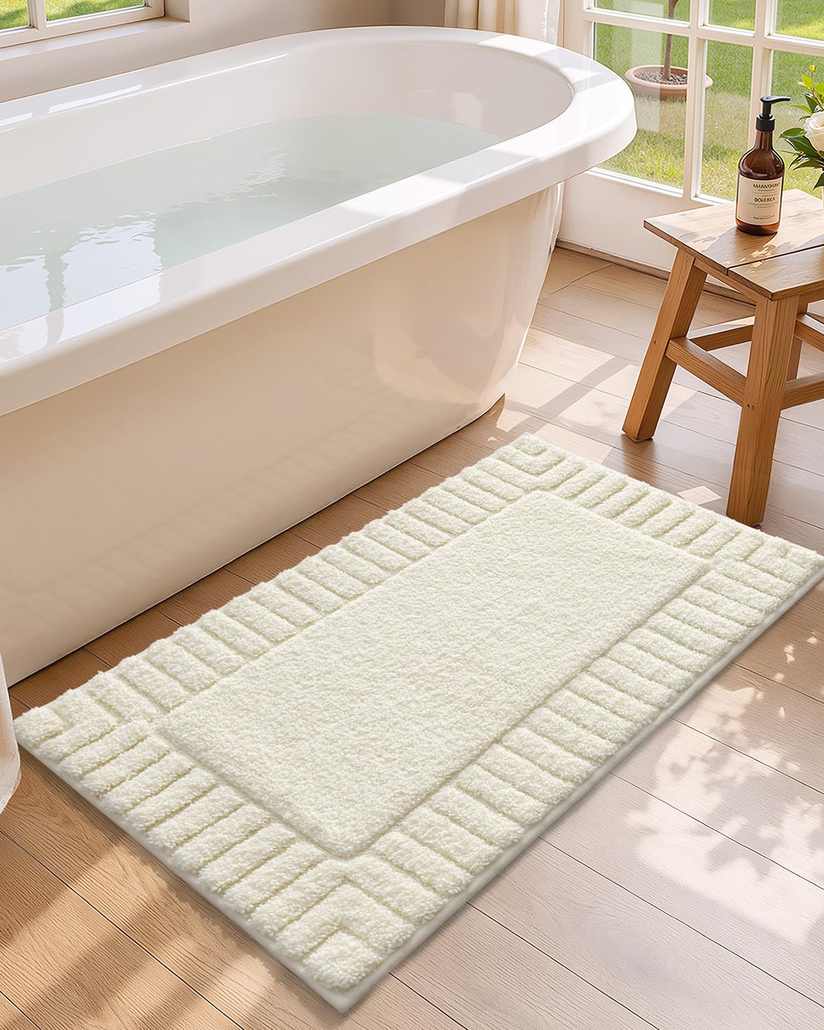 Color&Geometry Long Off White Bathroom Runner Rug, 24"x43" Absorbent Bath Rugs Non Slip Washable, Soft Bath Mats for Bathroom Floor, Shower, Bathtub, Laundry