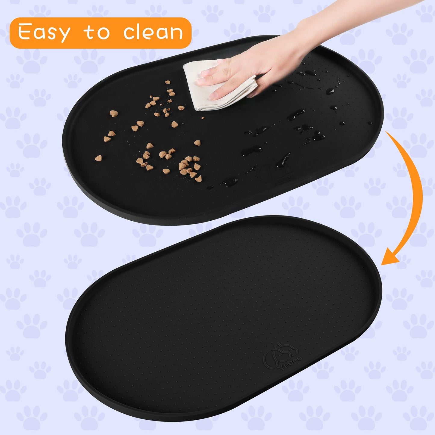Yacee 100% Waterproof 0.5" Raised Edge BPA Free Silicone Dog Food Mat, Pet Cat Feeding Mats Contain Spills Protects Floors, Placemats for Cats and Dogs Water Bowl Dishwasher. (Small, Black)