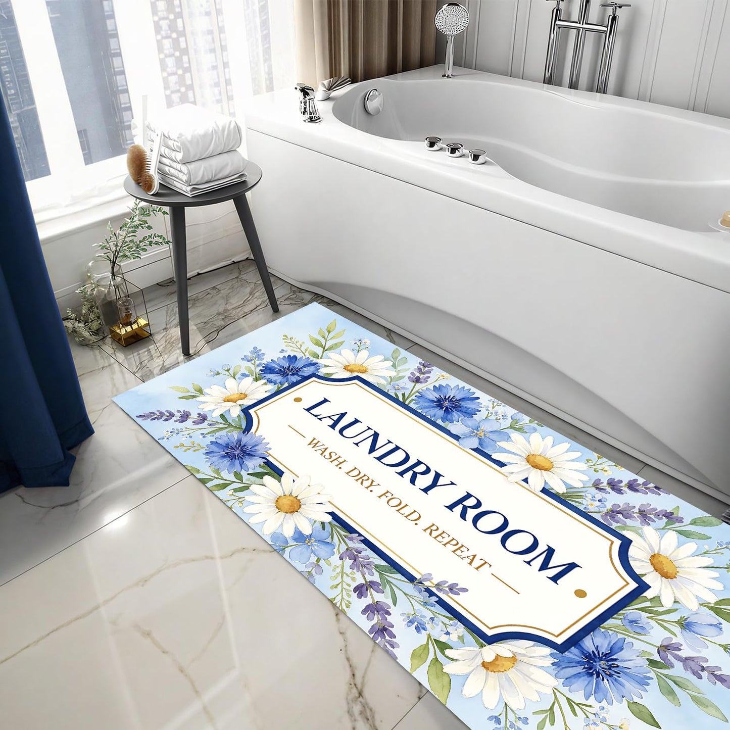 LEIWEIHOPE Daisy Summer Runner Rug 20x47 inch Non-Slip Waterproof Laundry Room Rug Kitchen Runner Bathroom Mat with Festive Designs,Outdoor Indoor Entryway Floor Mat Home Decor