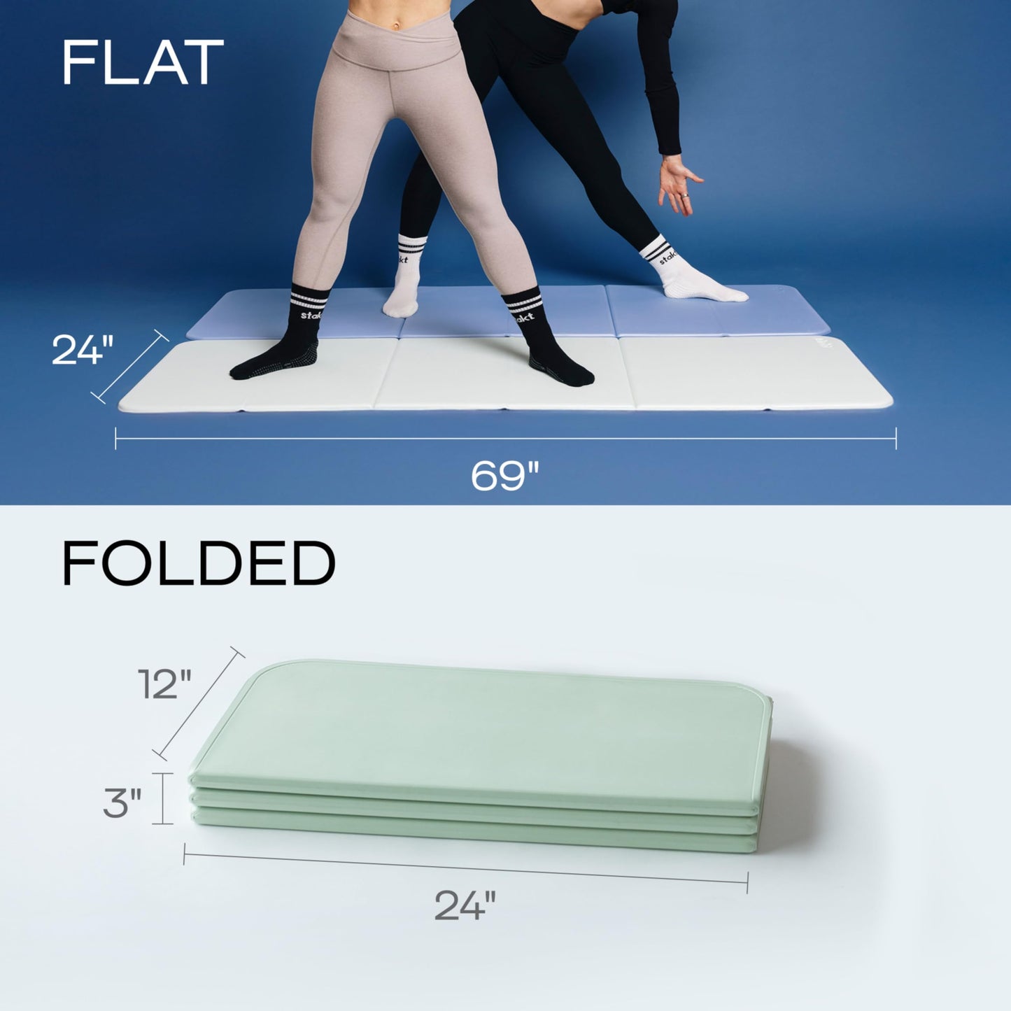 Stakt The Original Foldable Yoga Mat, Premium Foldable Exercise & Workout Mat with Non-Slip Surface, Lightweight Portable for Studio or Home Use, As Seen on Shark Tank - Seafoam