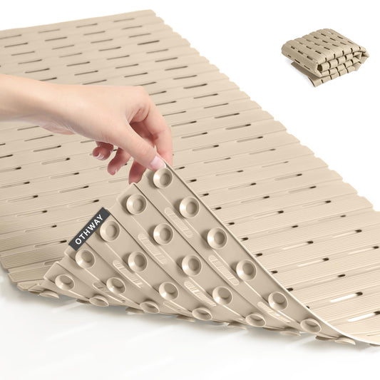 OTHWAY Non Slip Shower Mat, 36.6" x 16.9" Non Slip Shower Mats for Inside Shower, Shower Anti Slip Mat with Suction Cups, Easy to Cut Shower Floor Mat, Machine Washable Bathtub Mats, Light Brown