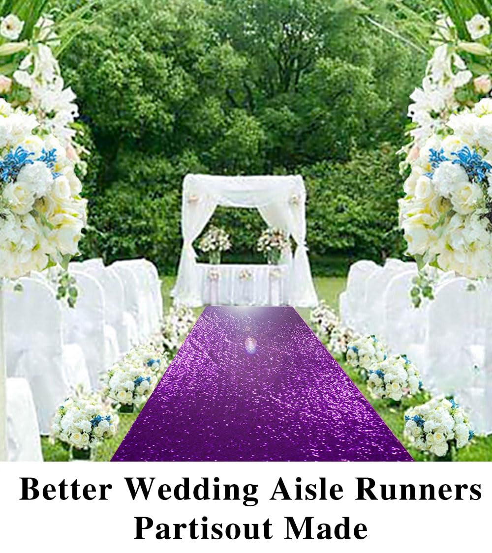 Partisout Aisle Runner for Wedding Ceremony 3FTx15FT Sequin Wedding Rug Rustic Outdoor Walkway Carpet Party Ceremony Payette Shimmer Runner (Purple)