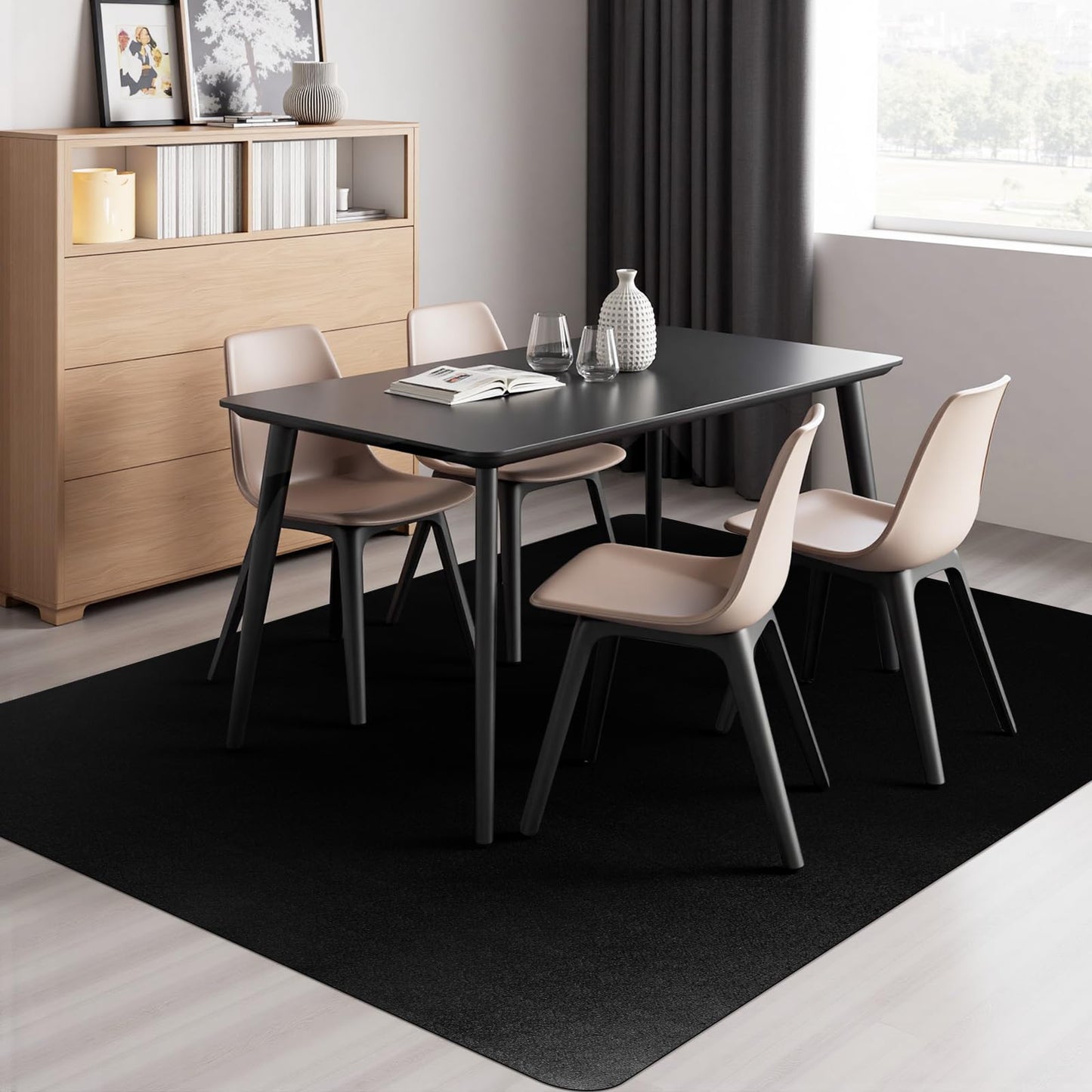 Vicwe Area Mat for Hard Floor, 4.75'×7' Area Rug for Home, PVC Non-Slip Floor Protector for Dining Room, Large Anti-Scratch Floor Mats for Laundry Room, Kitchen, Bedroom (Black)