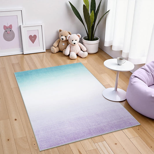LIVEBOX 3x5 Washable Area Rug Ombre, Non-Slip Small Entryway Rug Purple Abstract Modern Cute Kids Girls Rug for Bedroom Living Room Low-Pile Carpet for Indoor Kitchen Playroom Bathroom(Purple 3'x5')