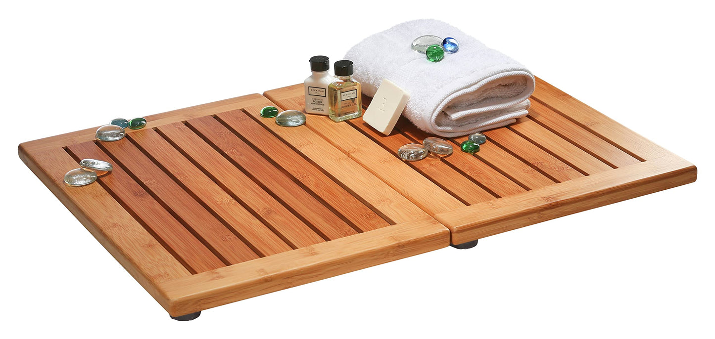 Bamboo Bath Mat - Foldable Wooden Shower Mat, Non-Slip Bamboo Bathroom Mat for Indoor/Outdoor Use, Spa & Sauna Floor Mat, Wood Bath Mat 24" x 18"