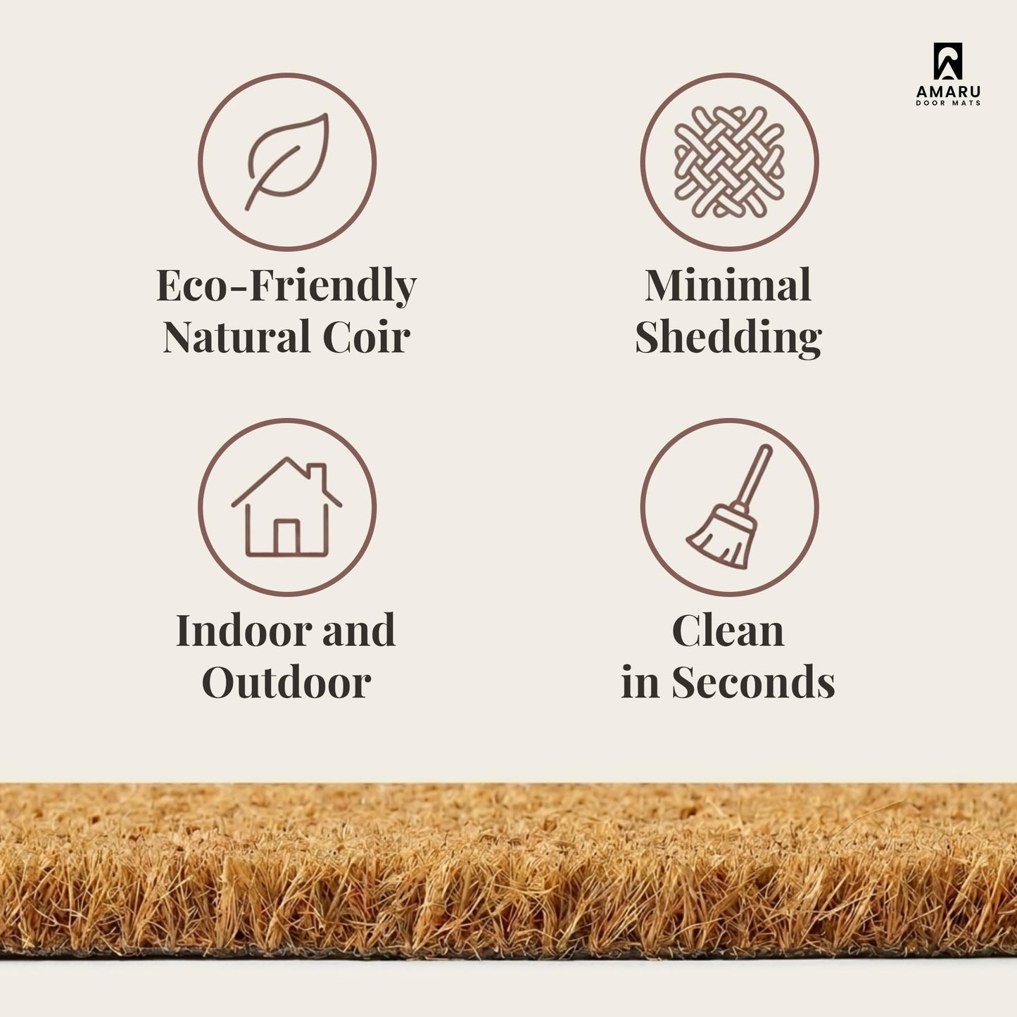 AMARU DOOR MATS - Natural Coir Door Mat, Minimal Shedding, Heavy Duty Non-Slip Welcome Mat for Front Door, Outside Entrance, Porch & Entryway (17x29, Welcome 7)