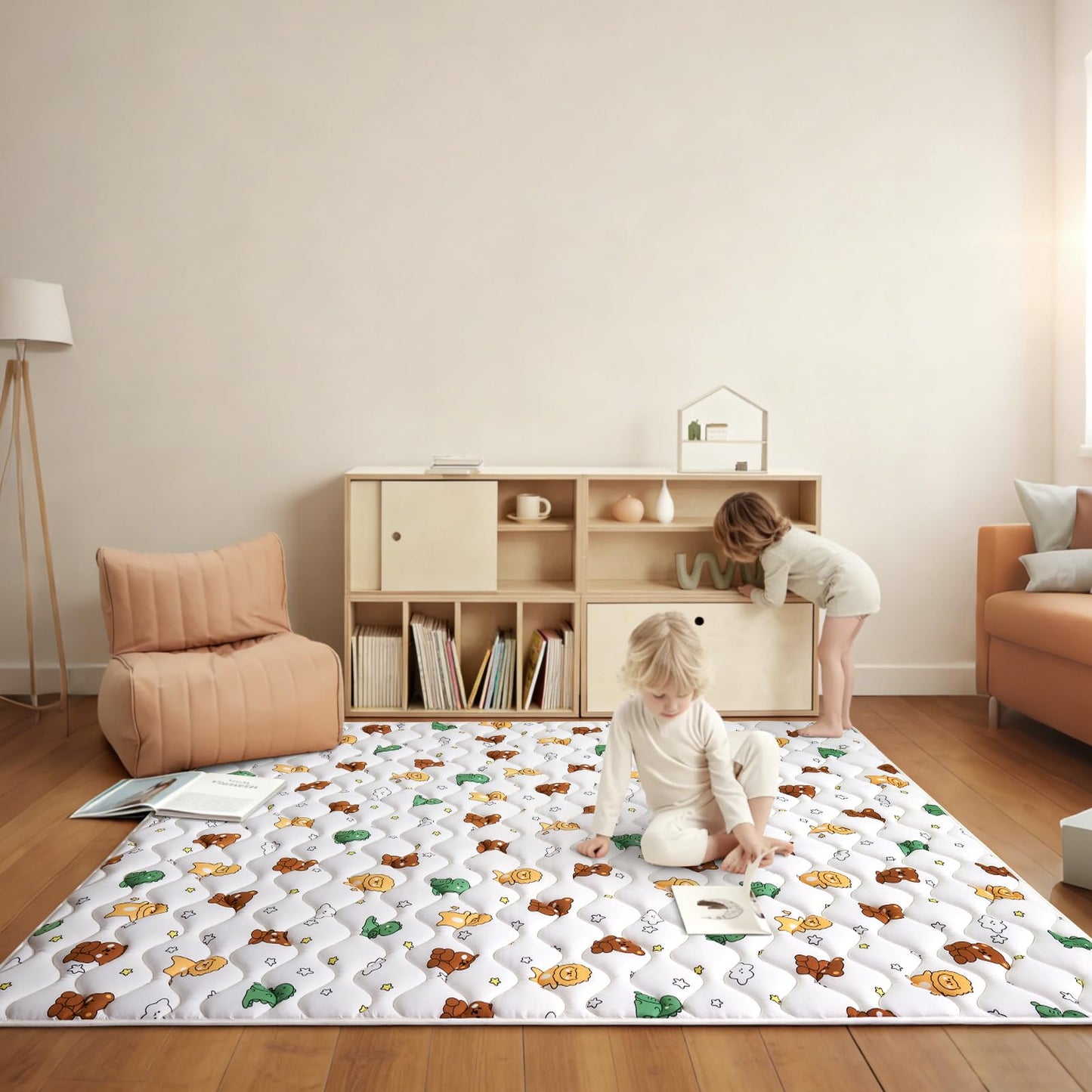 Lilyvibebearhappy Baby Play Mat, 59x59 Inch Thicker and Larger Non-Slip Cushioning Foam Playmats for Babies,Toddlers, Infants, Play & Tummy Time, Foldable and Machine Washable Baby Mat for Floor