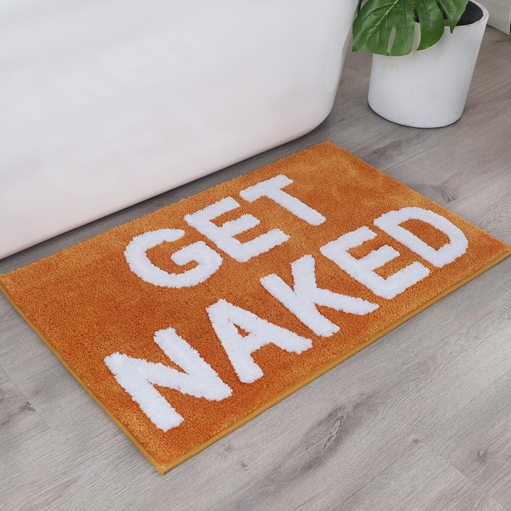 Zeeinx Get Naked Bath Mat Cute Bathroom Rugs Non Slip Microfiber Bath Rugs Funny AutumnBathroom Decor Machine Washable Orange Bath mat for Tub and Shower,16”x24”