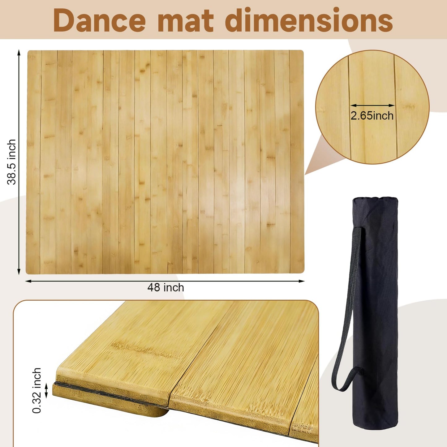 LZALMMS Tap Dance Floor for Any Surface, 48"x38.5" Bamboo Portable Non-Slip Practice Surface with Storage Bag, Noise Reduction for Home & Studio Use