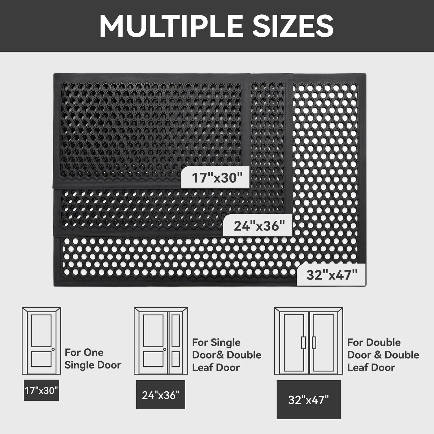 RESARE Front Door-Mat Outside Entrance, 17"x30" Rubber Doormat Non Slip Waterproof, All Weather Welcome Matt-Outdoor Dirt Trapper Mud Mat Heavy Duty Door-Mats for Garage, Entryway (Black)