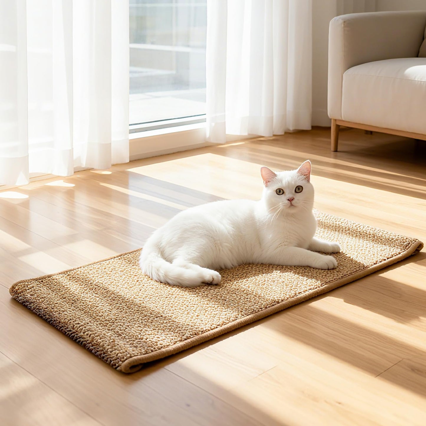 Ordora Large Cat Scratcher Mat: 31.5 X 14 Inch Upgrade Soft Sisal Horizontal Cat Floor Scratching Pad, Cat Scratching Rug Protect Furniture