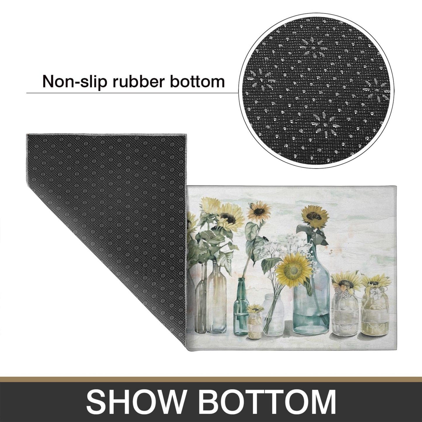 Xsinufn Sunflower Farmhouse Kitchen Rugs Set of 2,Colorful Spring Summer Flowers Kitchen Rugs and Mats Non Skid Washable,Farmhouse Kitchen Runner Rugs with Rubber Backing (17"x48"+17"x30")
