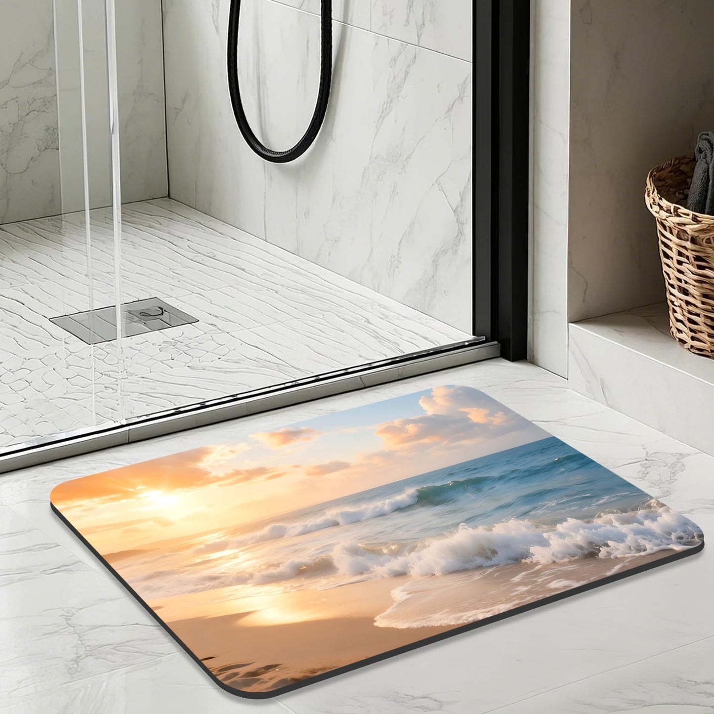 Zedliyu Quick Dry Bath Mat for Bathroom,Super Absorbent Beach Welcome Bath Rug Non-Slip Rubber Backing,Machine Washable Bathroom Floor Mat for Shower, Tub, Sink Area Sunrise 30x20