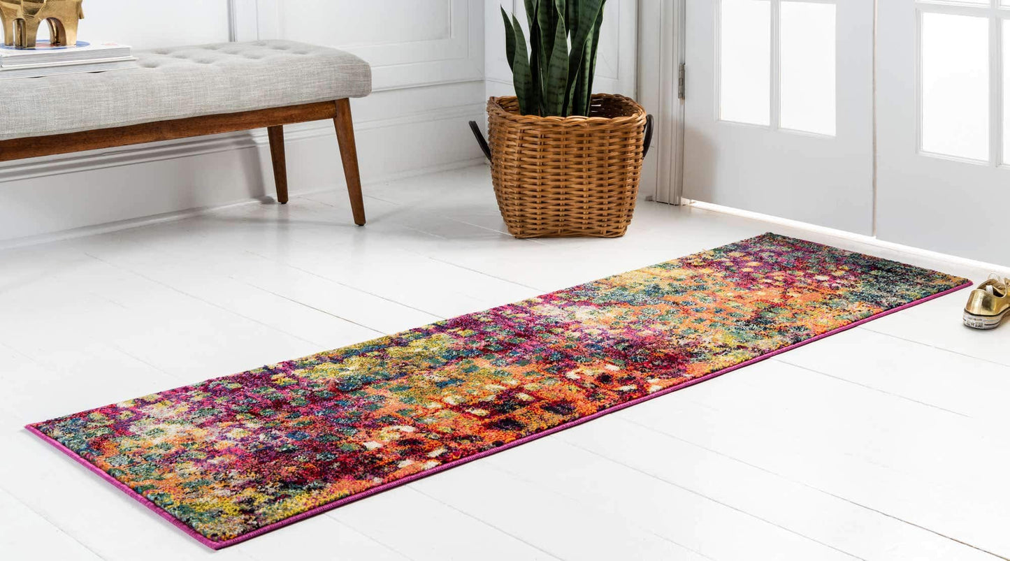 Unique Loom Jardin Collection Colorful, Vibrant, Abstract, Modern Area Rug (2' 7 x 8' 0 Runner, Multi/ Blue)