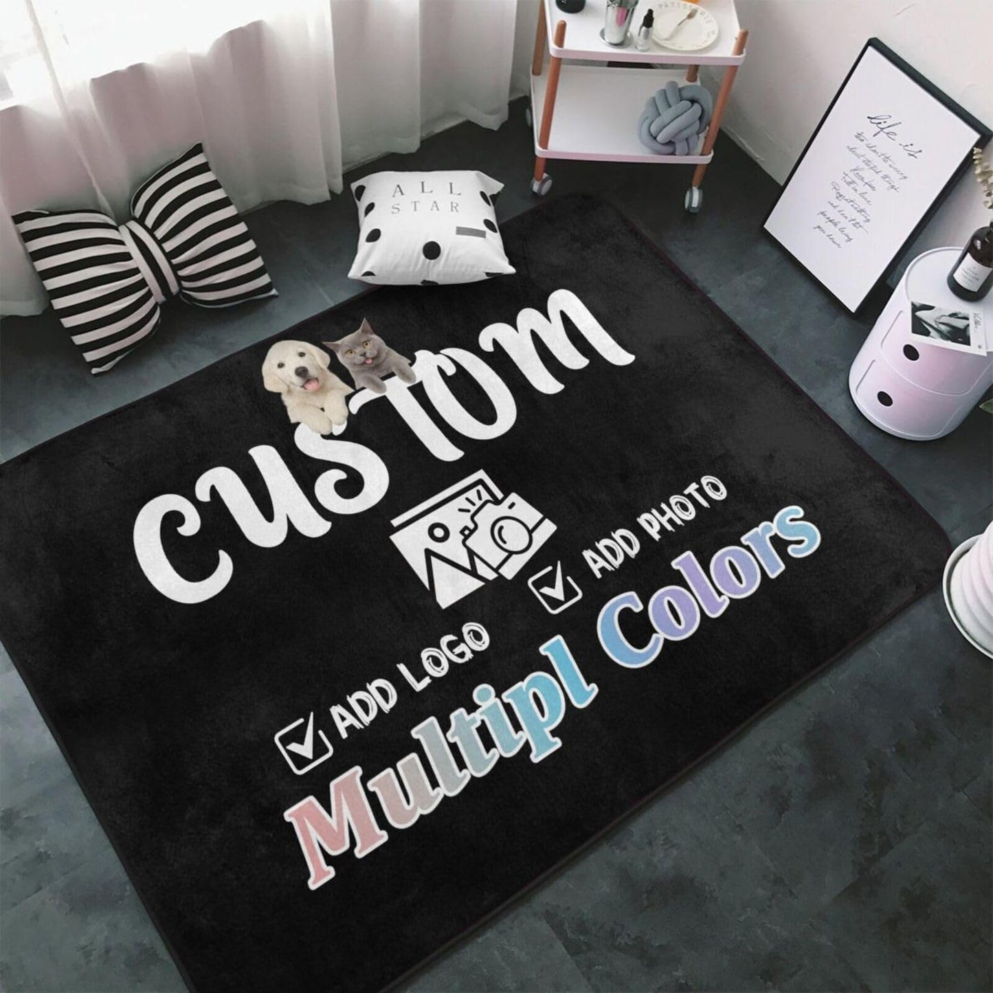 Custom Rug with Your Text Logo Picture Personalized Area Carpet Anti Slip Washable Door Mat Decorative for Bedroom Living Room Office Garden Balcony etc for Gifts 36"x24"