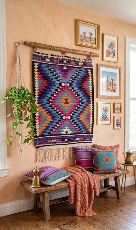 (Handmade Turkish Area Rug(YOROK Kilim) - 100% Wool - 3x4 ft (34x45 in) Accent Rug - Vibrant Zigzag Geometric Design, Colorful Boho Throw for Sofa, Bedside, or Wall Decor)
