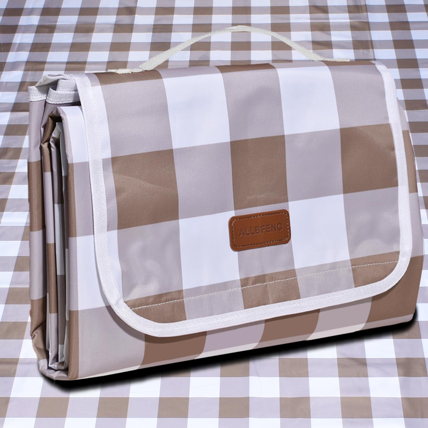 ALLBFENG 80"x60" Waterproof Sandproof Picnic Mat - Portable Foldable Outdoor Blanket for Beach, Park, Travel & Indoor Use - Lightweight Compact Design, Easy-Carry (Light Brown)