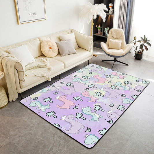 Erosebridal Dinosaur Area Rug 3'x5', Kawaii Dinosaur Carpet for Kids Girls Boys Teens Gift Bedroom Decor, Cartoon Cute Animals Decorative Rug Mat,Palm Leaf Accent Rug Set, Green Purple Pink