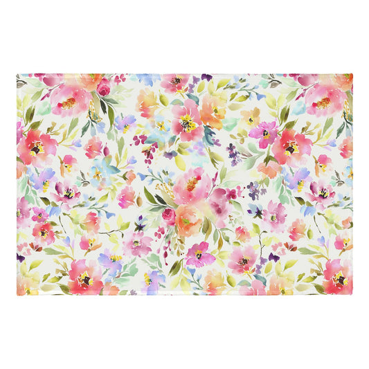 Kwlegh Colorful Floral Rug Spring Summer Area Rug Boho Pink Flower Carpet Absorbent Watercolor Wildflower Door Mat 24x35 Inch Washable Entry Way Rugs for Bedroom Living Room Kitchen