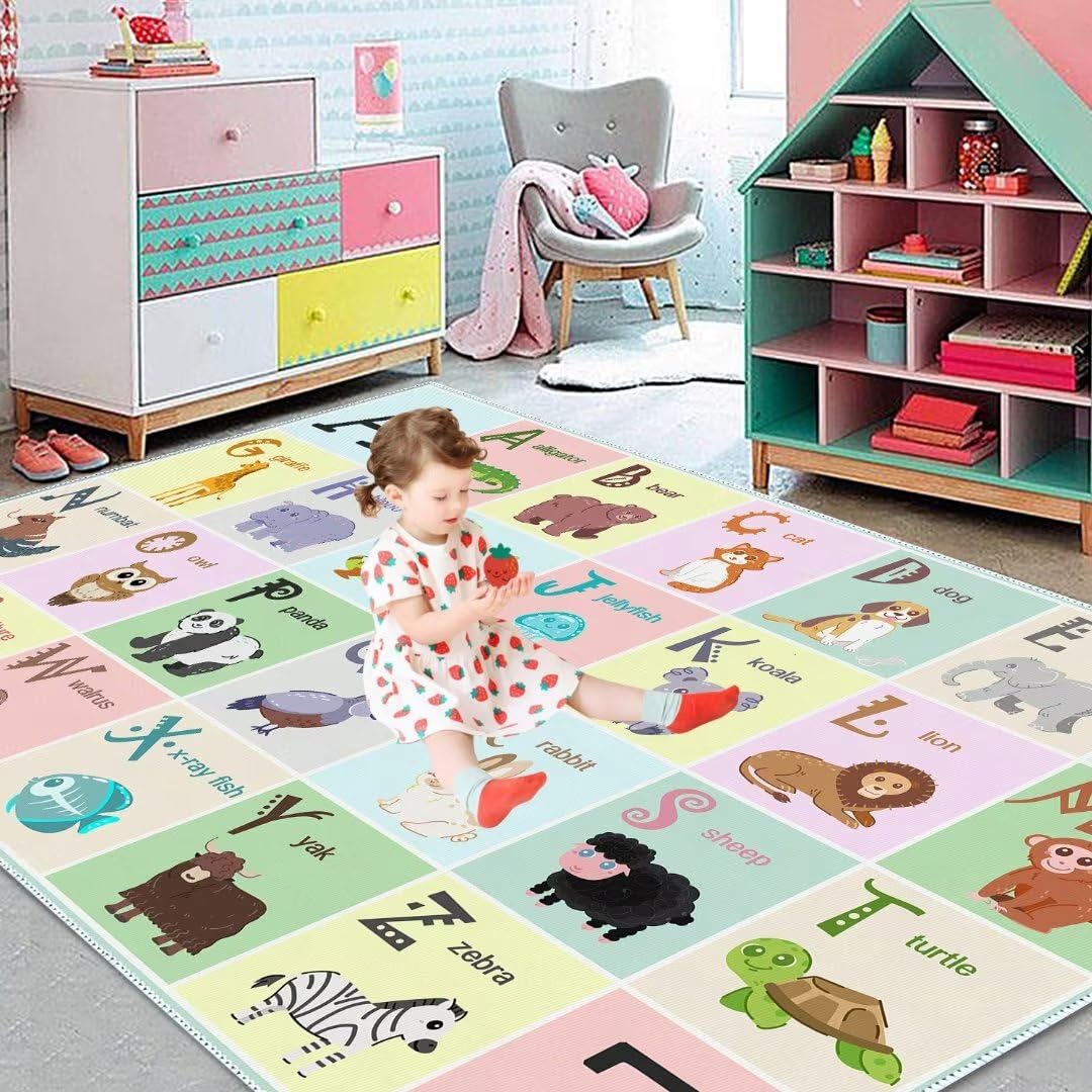 YLZLDKH ABC Alphabet Rug Carpet for Kids, Educational Area Rugs for Classroom, Alphabet Animal Play Mat for Playroom and Bedroom (47x71In)