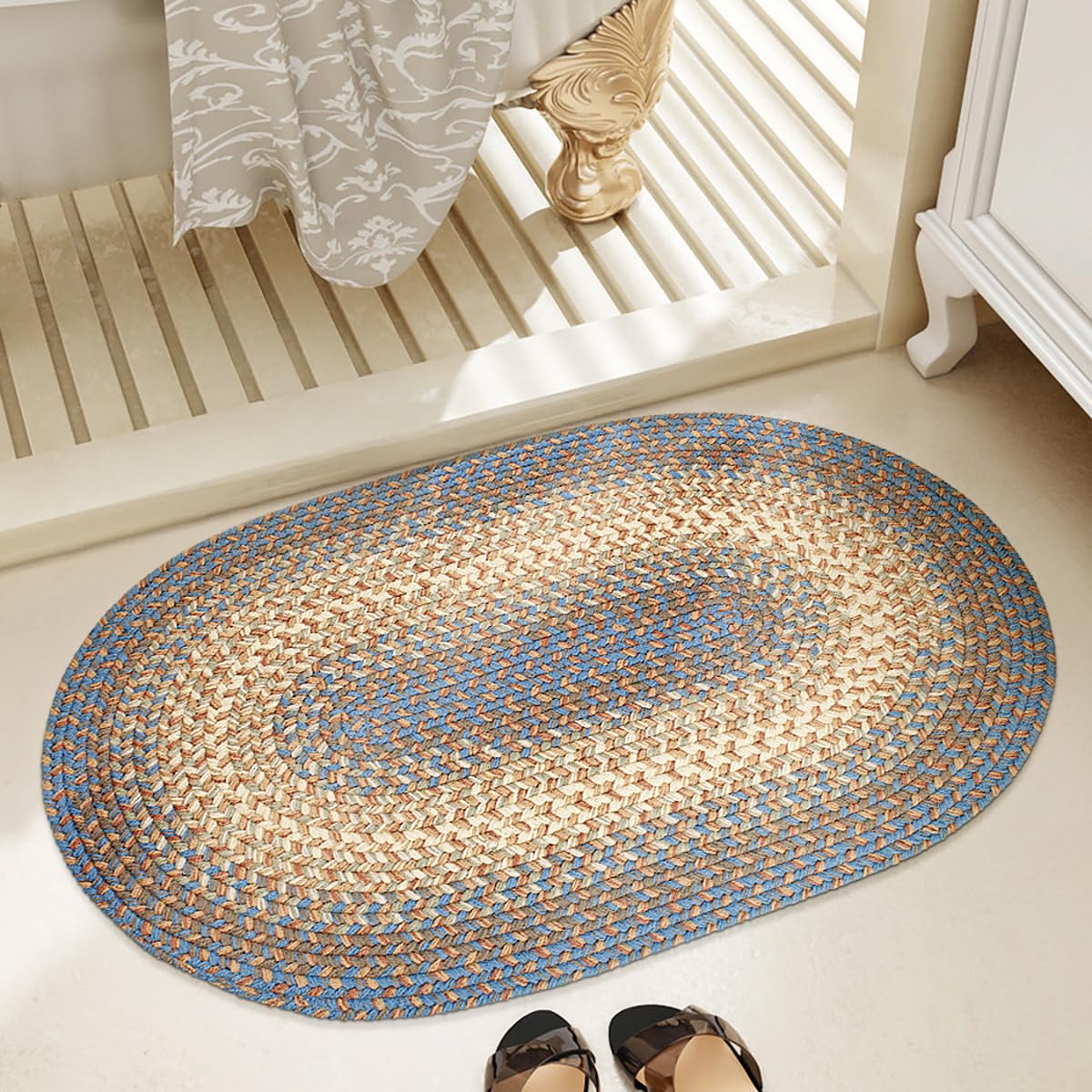 RRI Home Decor EastEnd EL93 Blue Lake 2' x 3' Oval - Braided Area Rug, Home Decor, Floor Mat or Bedroom Rug - Easy Care, Ideal for High Traffic Areas in Hallway and Living Room - Made in USA