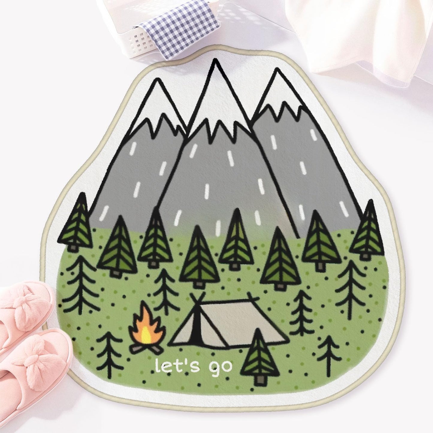 Allenjoy 31.1" x 31.2" Mountain Camping Bathroom Rugs Fire and Tent Mat Bathmat Rug Non Slip Washable