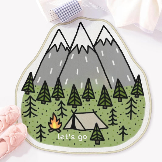 Allenjoy 31.1" x 31.2" Mountain Camping Bathroom Rugs Fire and Tent Mat Bathmat Rug Non Slip Washable