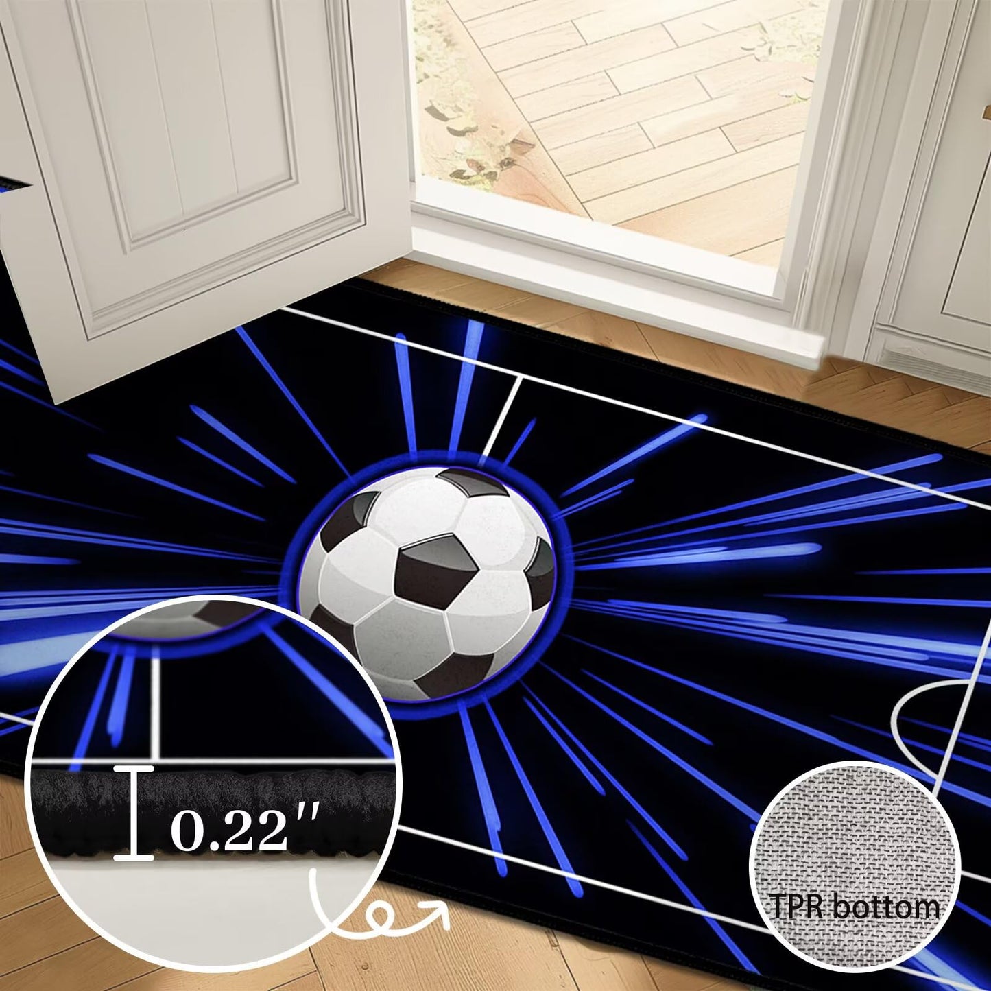 Soccer Rug for Boys Bedroom,Sport Area Rug for Entryway 2x3 Washable Rugs Sports Throw Rug Ultra Thin Entry Rugs Non-Slip Entrance Indoor Mat Floor Carpet for Front Door,Bedside,Bathroom,Game Room