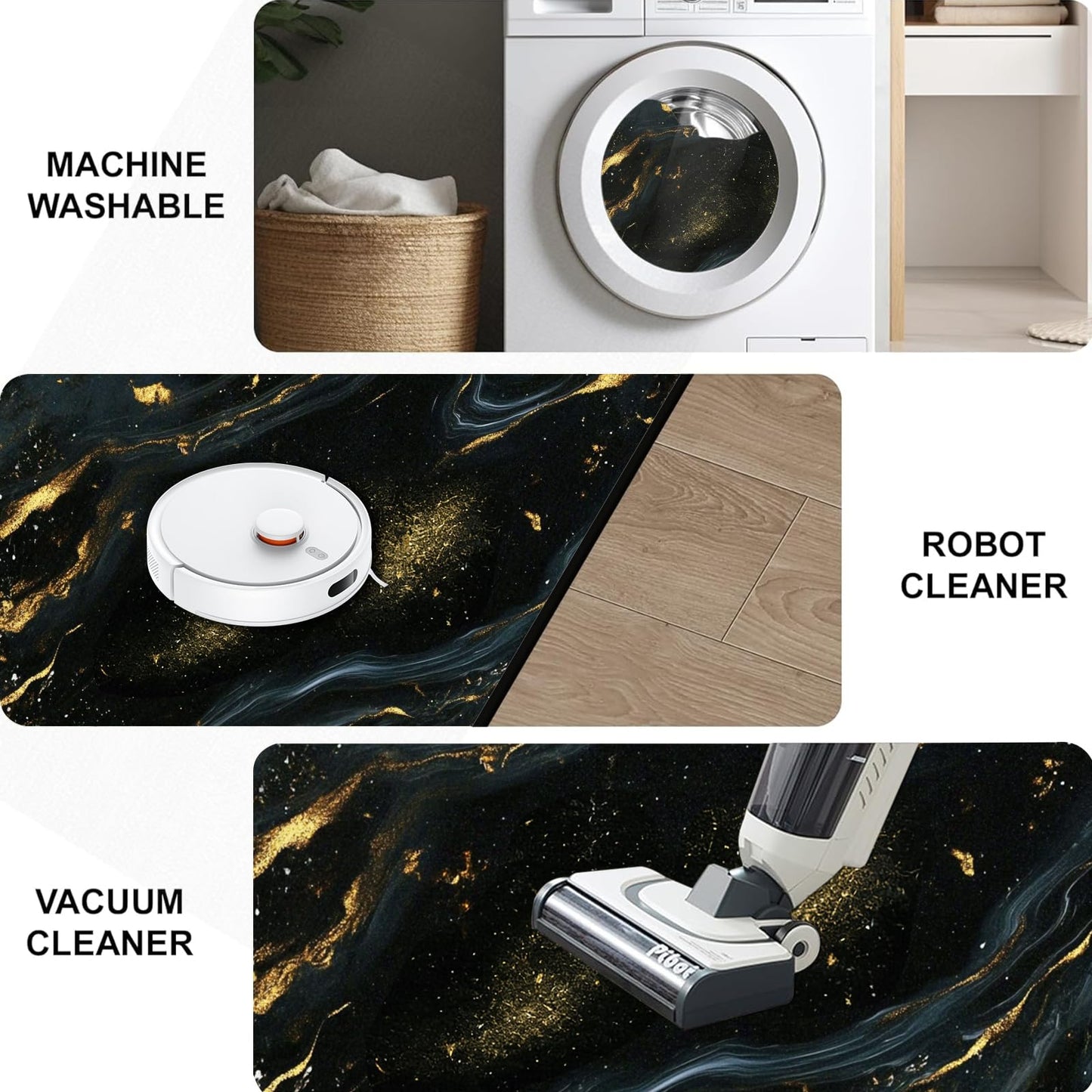 Lveesto 2'x3' Black and Gold Area Rug, Marble Rug for Living Room Bedroom and Dining Room, Modern Washable Abstract Carpet Bedside Floor Mat for Home Decor