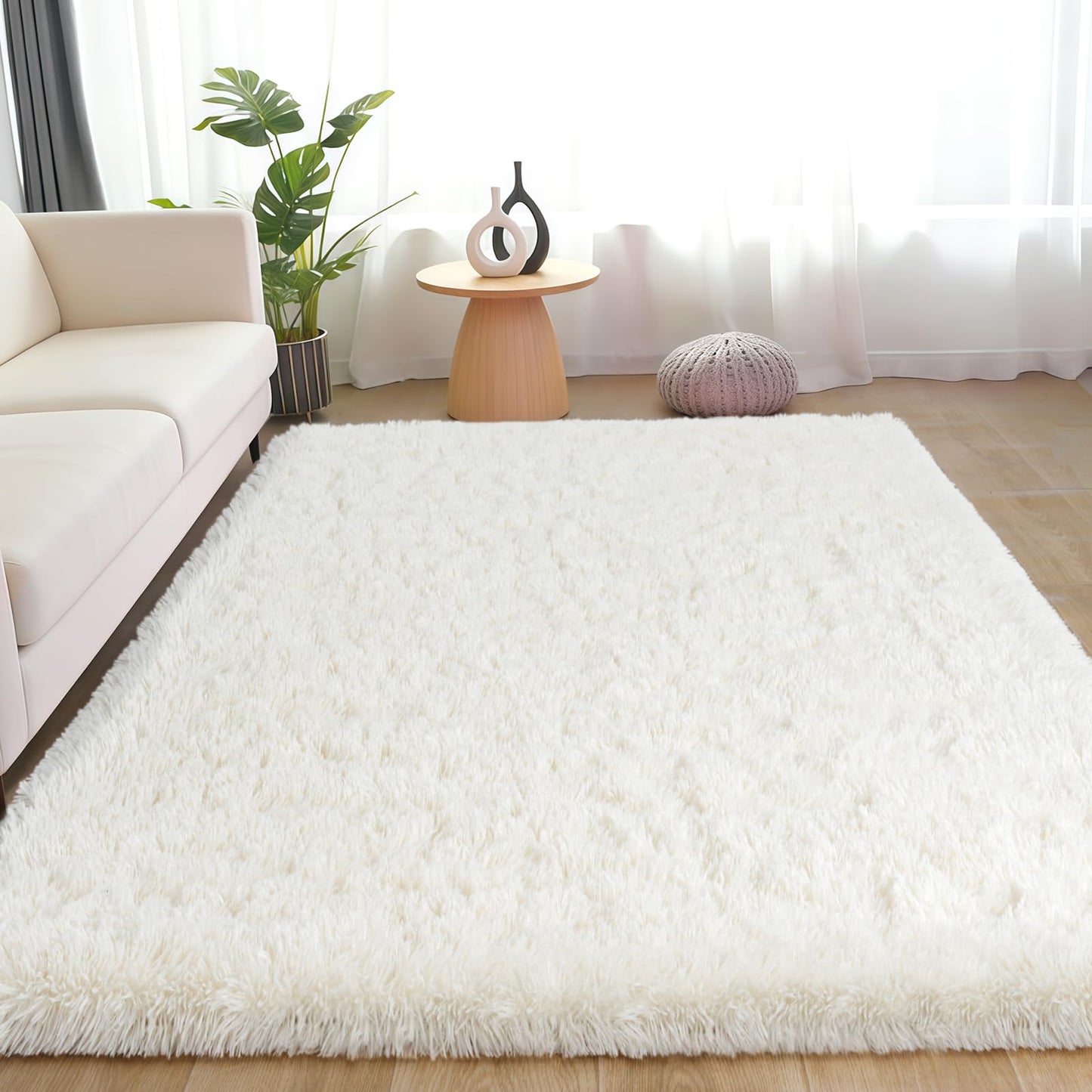 Rug for Living Room Bedroom, 5x7 Area Rugs for Living Room, Ultra Soft Modern Shaggy Carpets Fuzzy Rug for Boys Girls Dorm Nursery Home Decor Aesthetic, Upgrade Non-Slip Durable, Cream White
