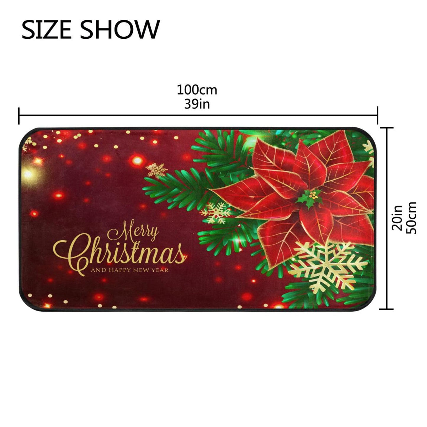 ALAZA Christmas Poinsettia and Snowflakes Kitchen Rugs Non Slip Soft Kitchen Floor Mats Standing Mat Bath Rug Runner Doormats Carpet for Home Decor 39 X 20 inch