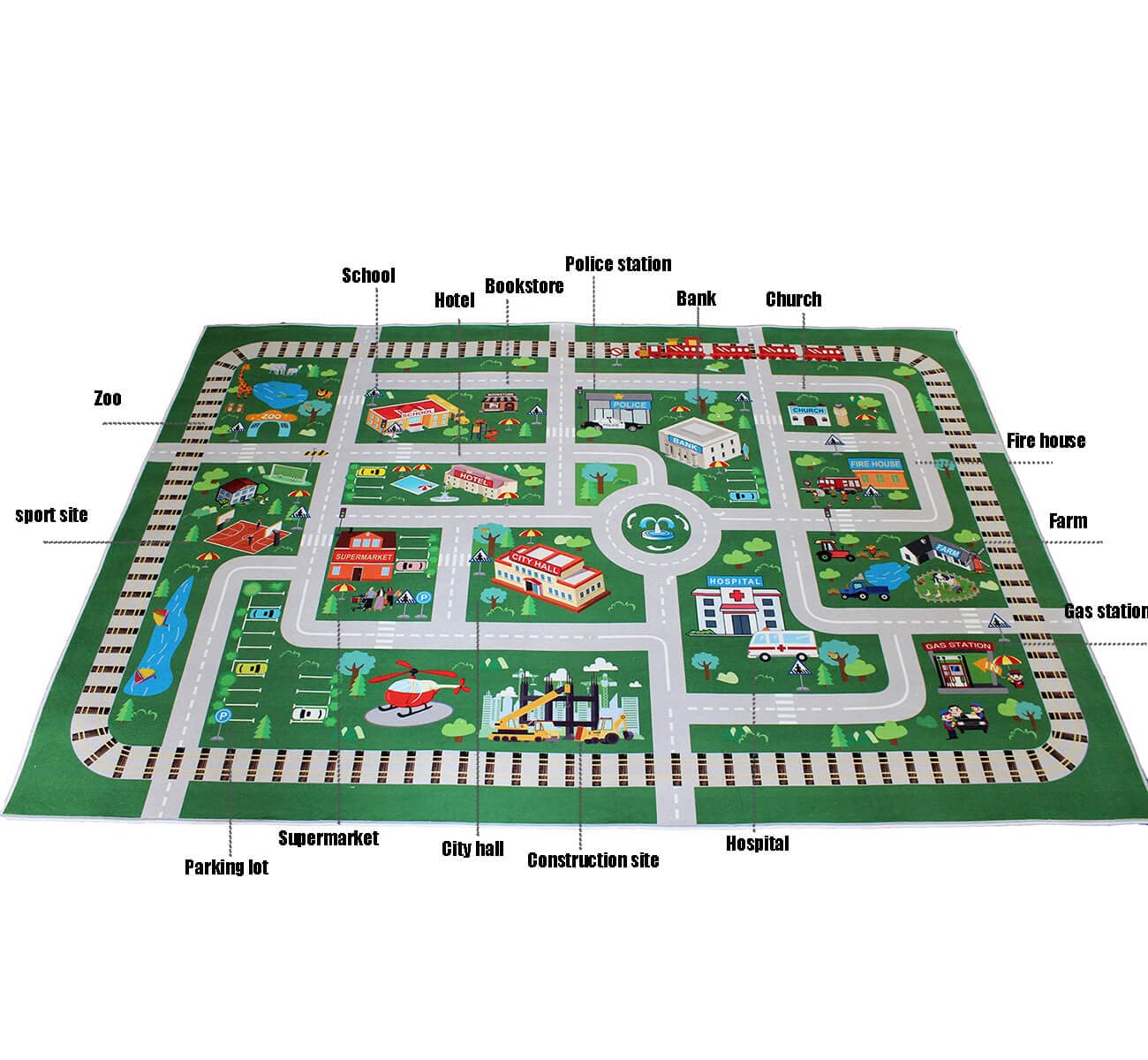 Kids Playroom Car Rug Play Mat - City Life Road for Cars, Fun City Map for Track Toys, Carpet for Bedroom Boys (6'7"x4'7")