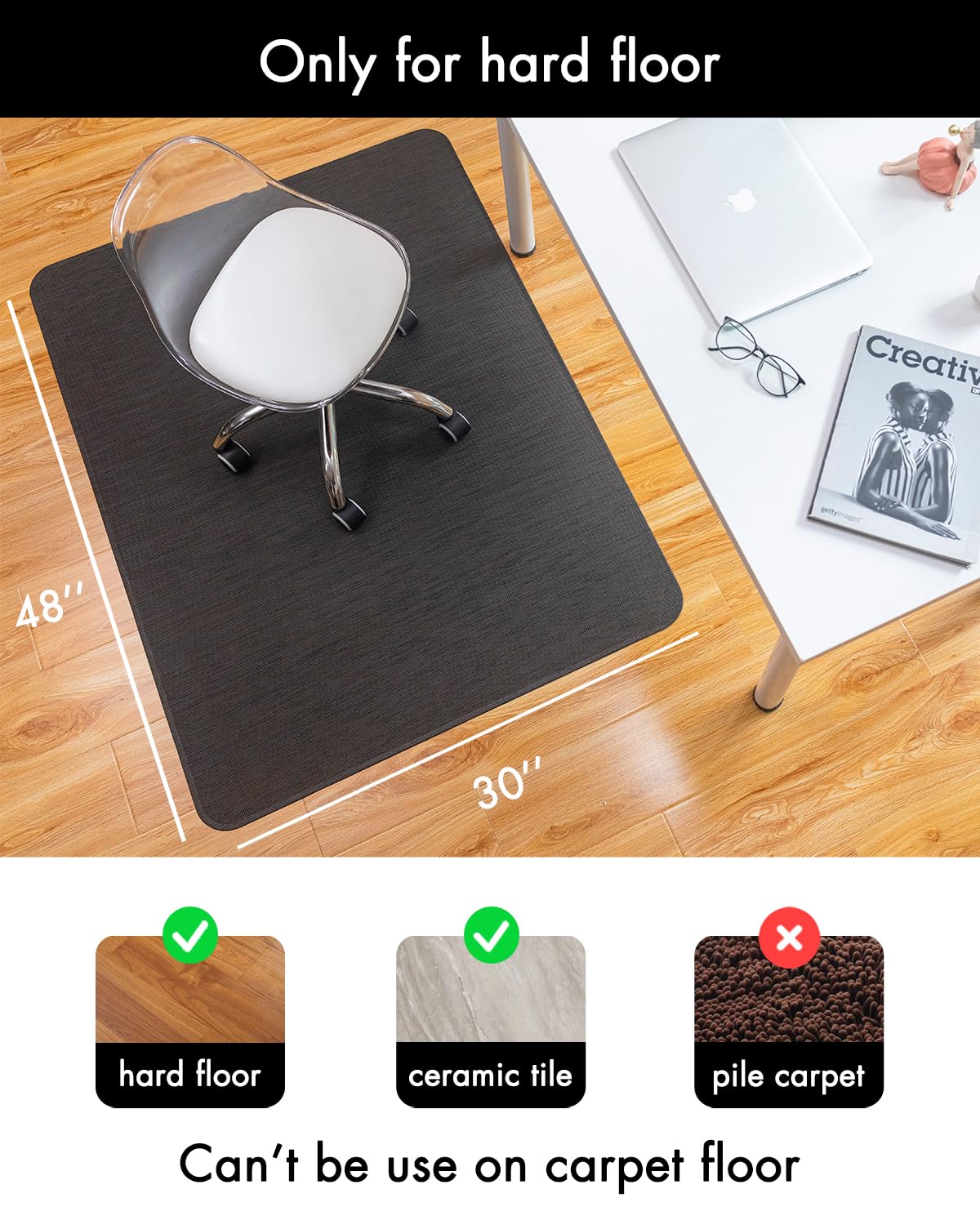 BARoyal Office Chair Mat for Hardwood Floor Under Desk Computer Rolling Chair Mat for Wood/Tile Floor Non-Slip Heavy Duty Desk Rug PVC Plastic Hard Floor Protector 30"x 48" (Espresso)