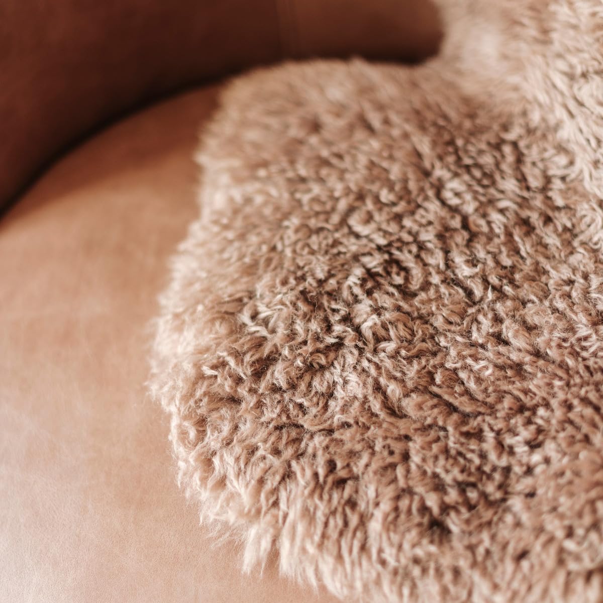 Khara Home Genuine Sheepskin Rug – Soft & Fluffy Curly Hair Single Pelt (2' x 3') Dark Beige Lambskin Area Rug for Bedroom or Living Room – Made in Argentina