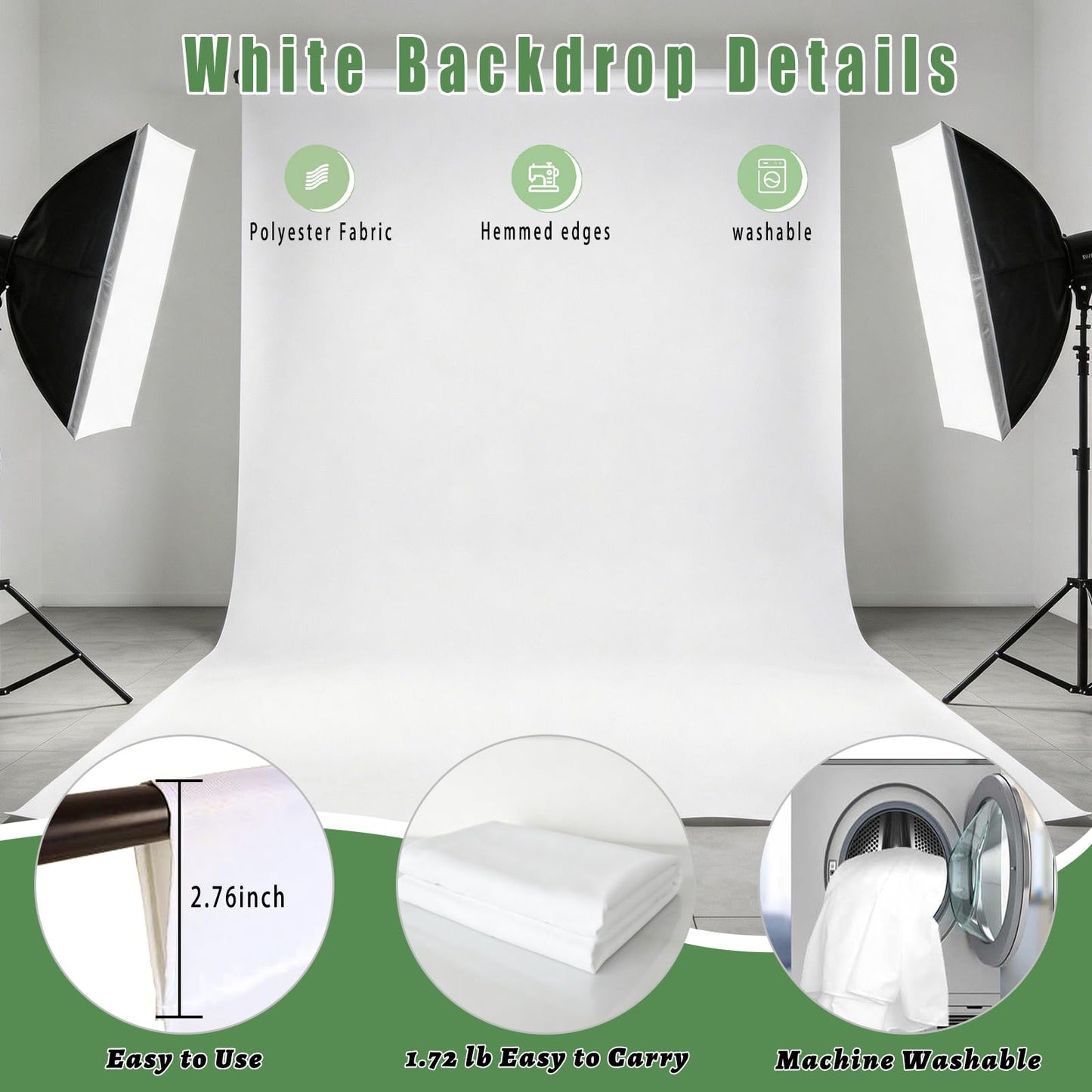 White Photography Backdrop for Photoshoot,Photo Backdrop Curtain,Perfect White Background for Party Portrait Photoshoots Video Studio 8FTx10FT